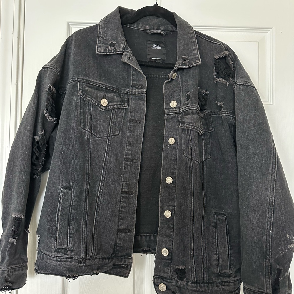 iris Distressed Black Jean Jacket
